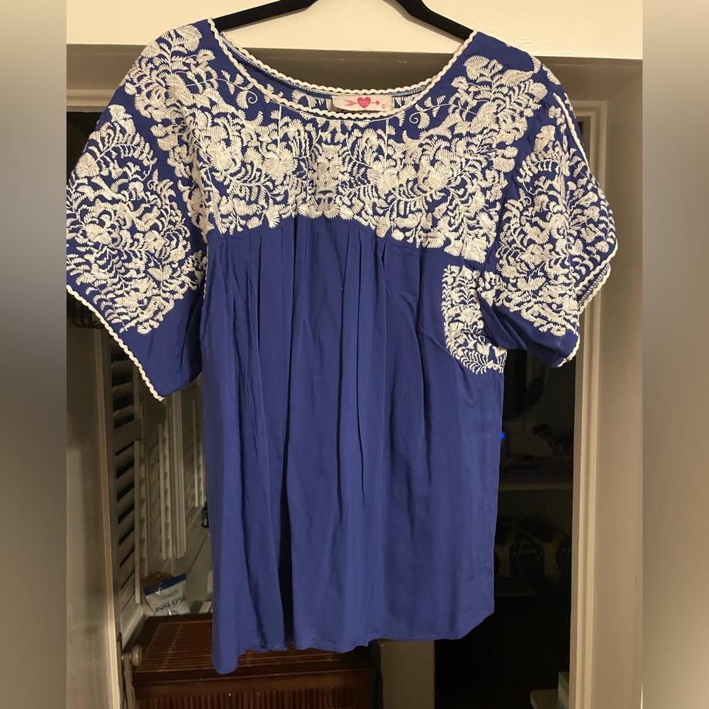 Like new Buddy love Sz L blue embroidered blouse